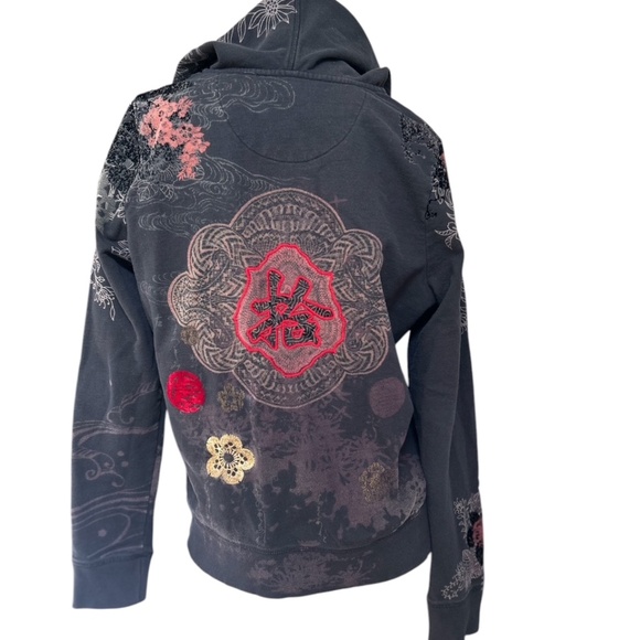 Vintage Lucky Brand Womens Y2K Asian Embroidered Hoodie Size M Skater Grunge - Picture 2 of 11